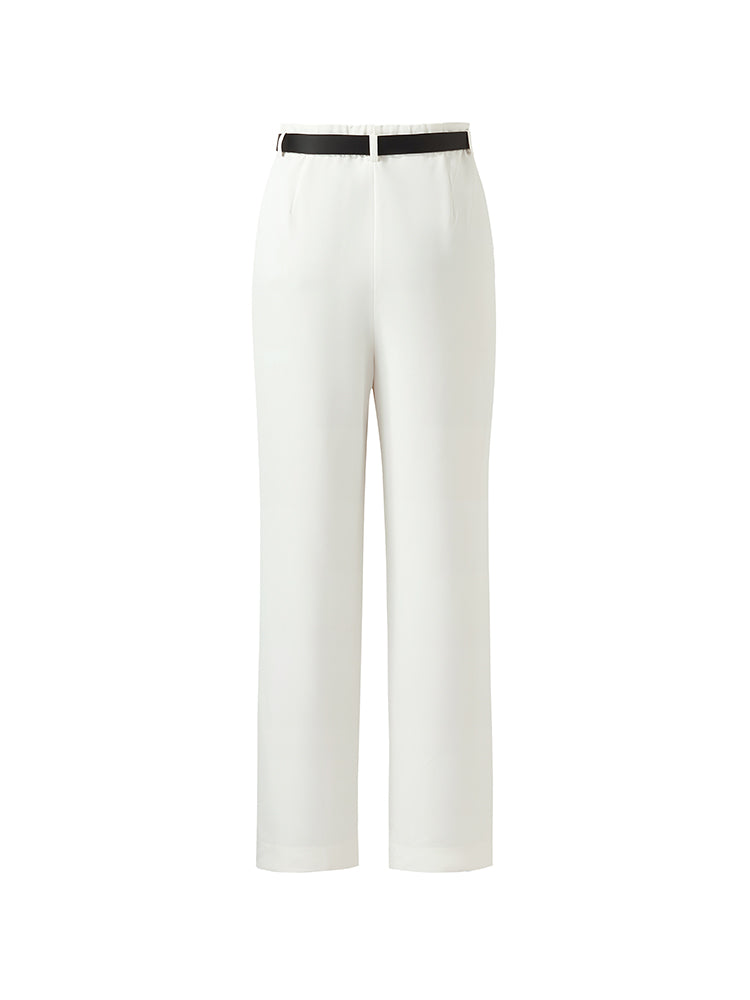 Straight Pleated Women Pants With Leather Belt GOELIA