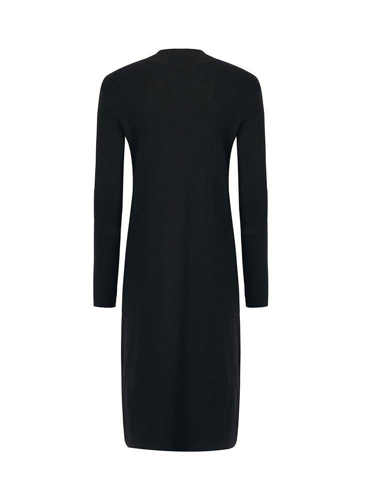 Black Pure Wool Mock Neck Knit Midi Work Dress GOELIA