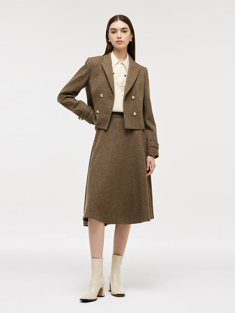 Washable Wool Crop Jacket And A-Line Skirt Two-Piece Set GOELIA