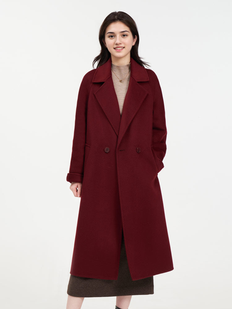 Cashmere Wool Double-Faced Notched Lapel Women Overcoat GOELIA