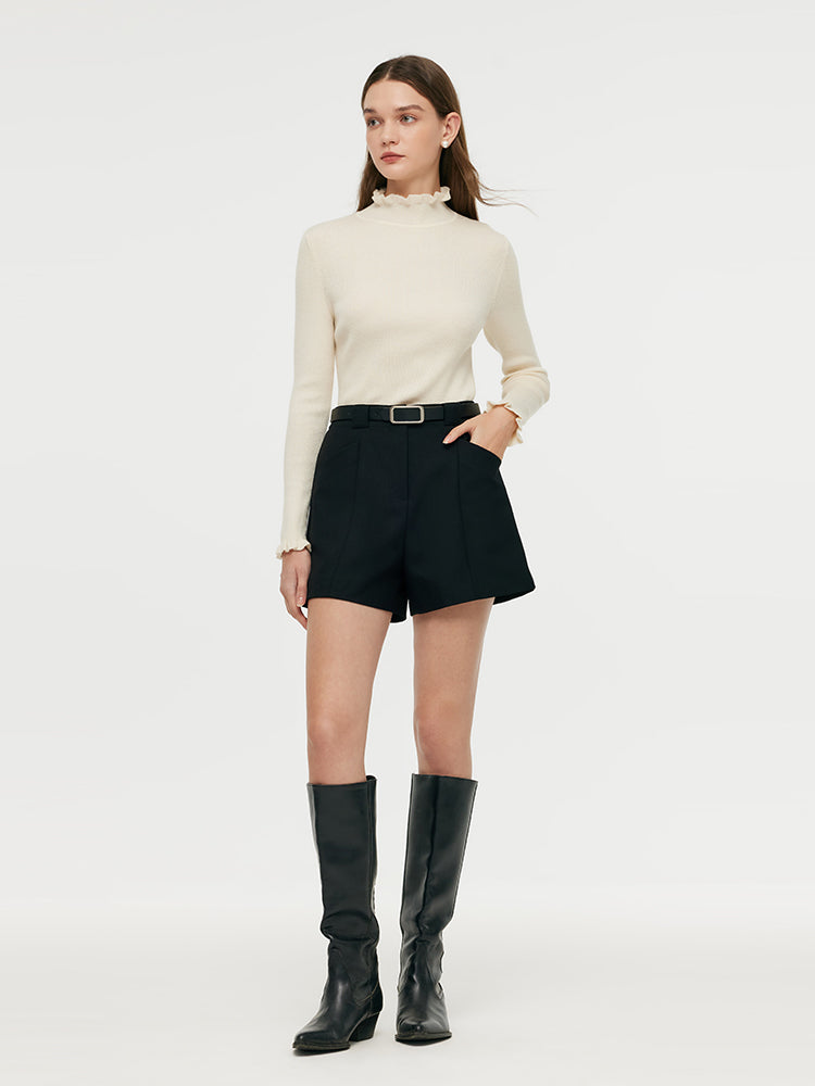 Worsted Wool A-Line Women Shorts With Belt GOELIA