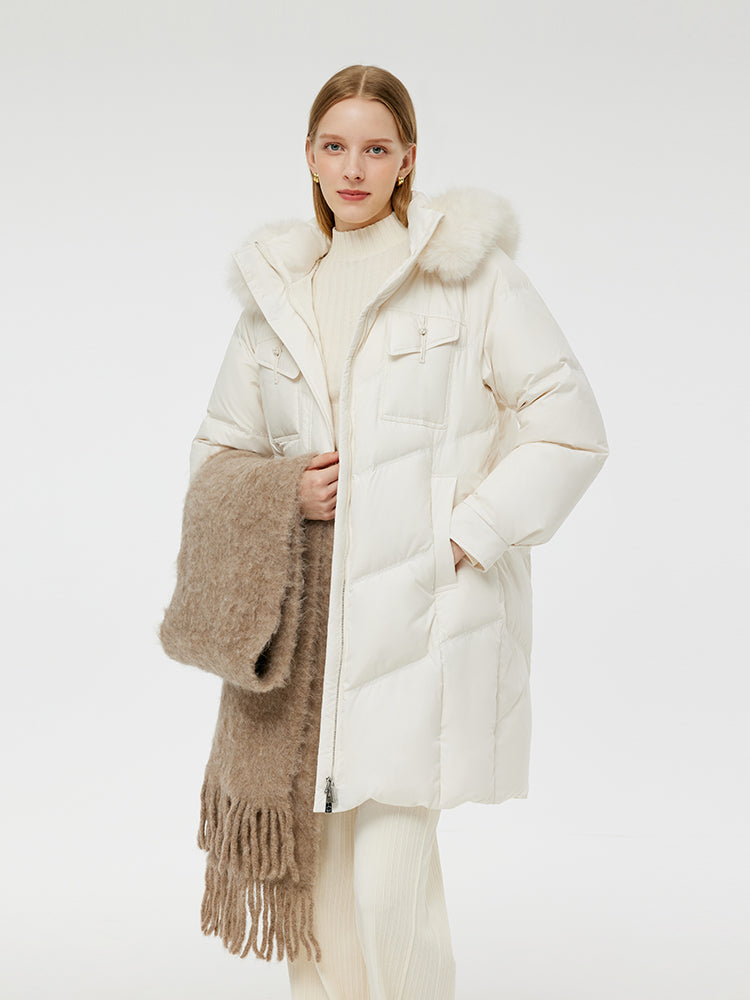 Goose Down Coat With Detachable Faux Fur Hood GOELIA