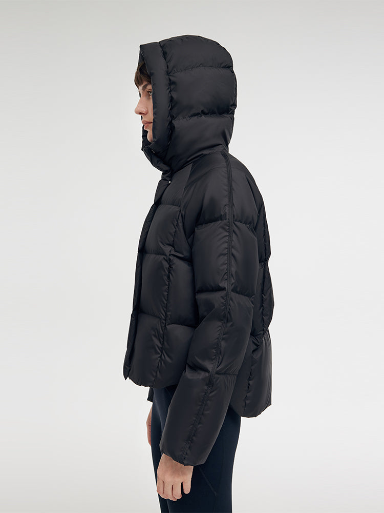 Black Hooded Goose Down Jacket GOELIA