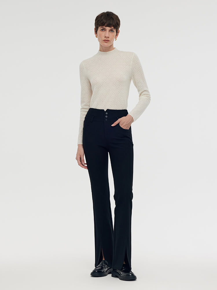 Knitted Slit Flared Women Pants GOELIA