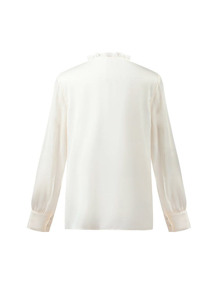 22 Momme Mulberry Silk Ruffle Women Blouse GOELIA