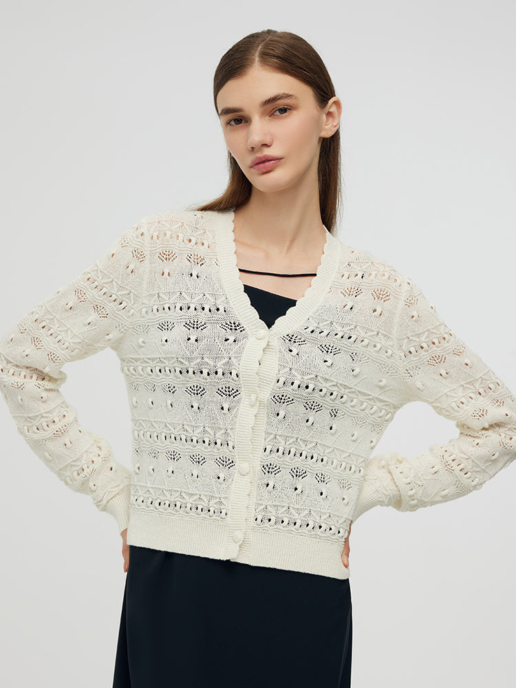 Openwork V-Neck Knitted Women Cardigan GOELIA