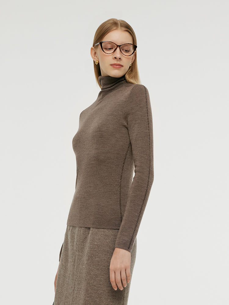 Machine Washable Wool Turtleneck Women Knit Top GOELIA