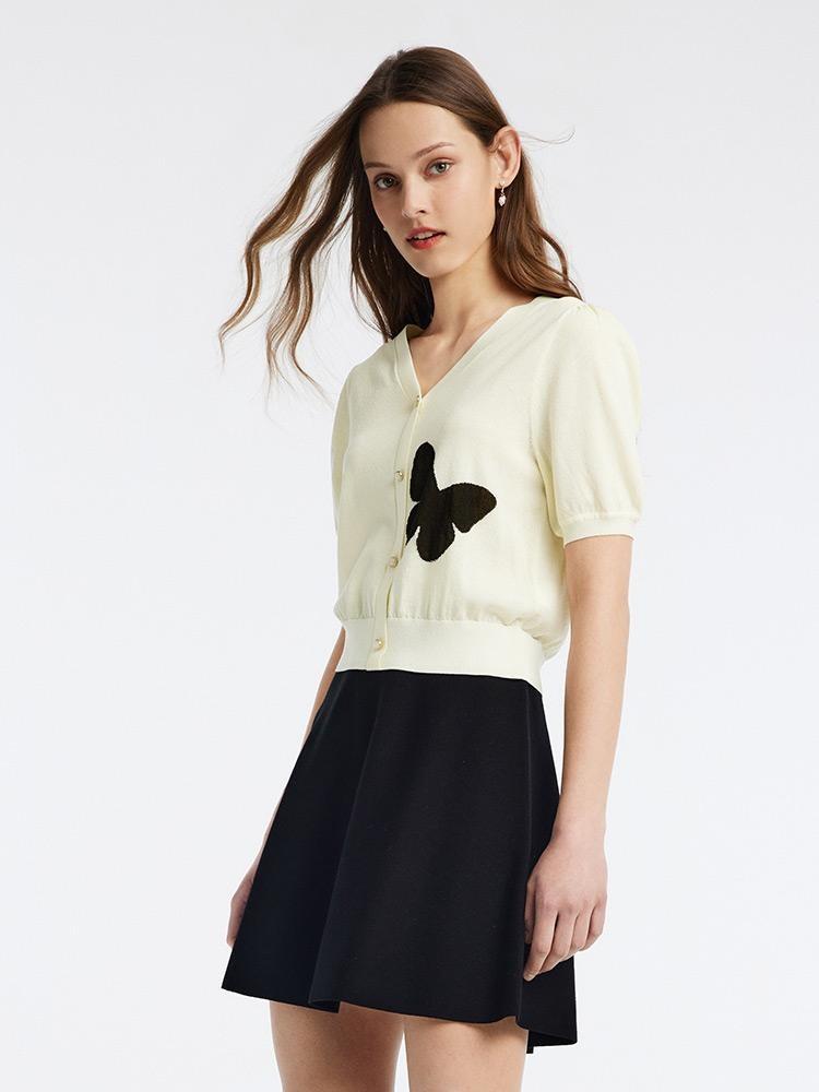 Tencel V-Neck Knit Top And Mini Skirt Two-Piece Set GOELIA