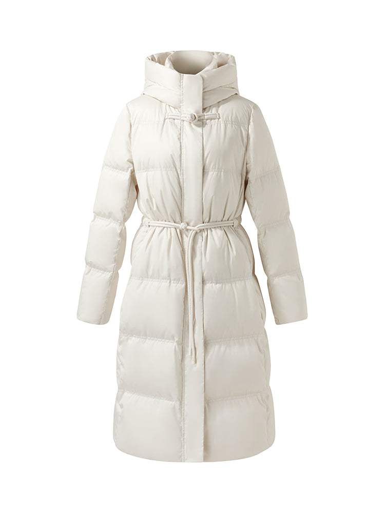 Gathered Waist Hooded Long Goose Down Coat GOELIA