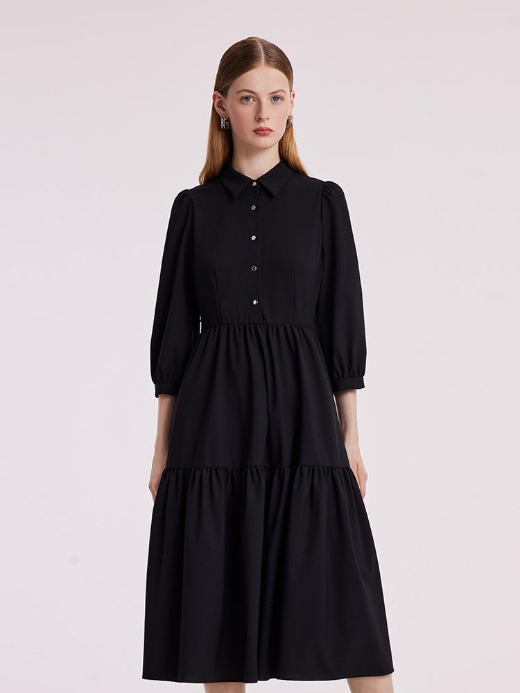 Machine Washable Silk And Woolen Collared Dress – GOELIA