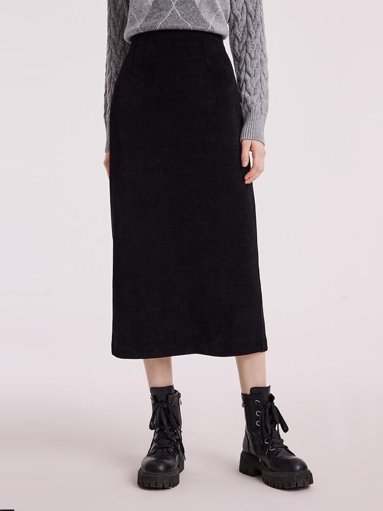 Black Straight Knitted Slit Women Skirt – GOELIA