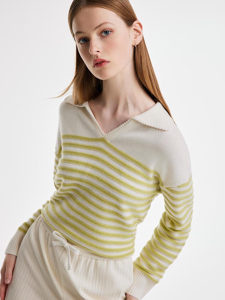 Colorful Striped Woolen Polo Sweater GOELIA