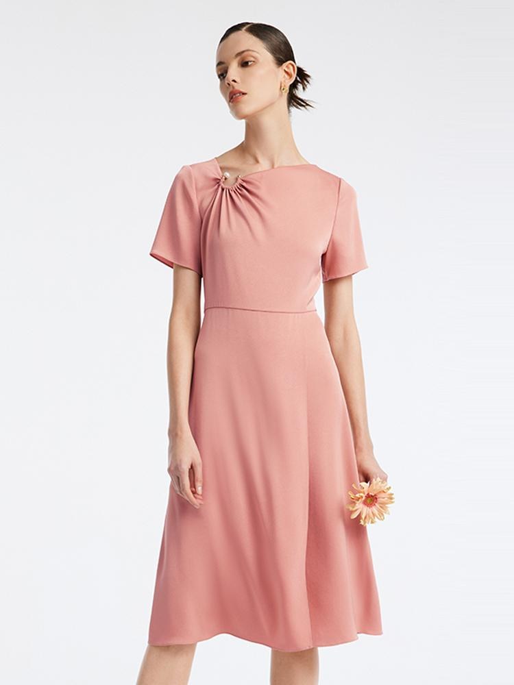 Acetate Gathered Waist Temperament Midi Dress GOELIA