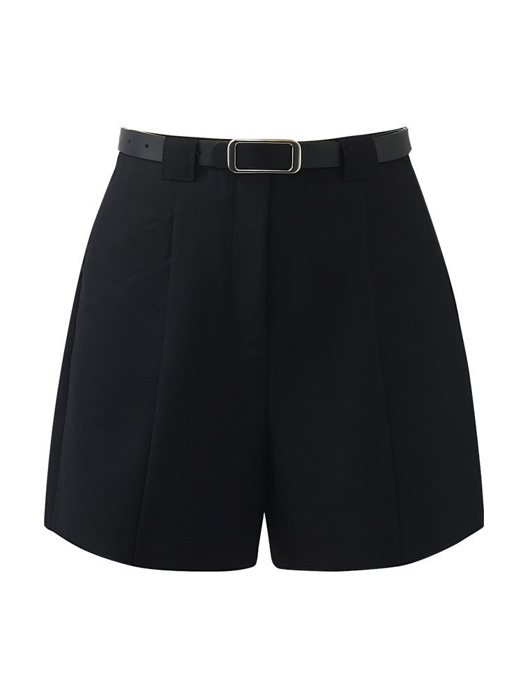 Worsted Wool A-Line Women Shorts With Belt GOELIA