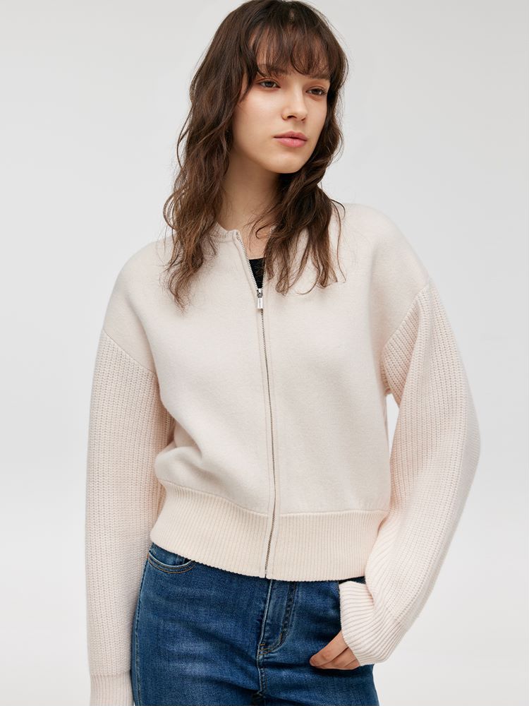 Wool Collarless Zip-Up Women Jacket GOELIA