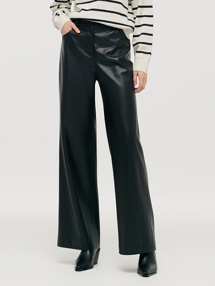 PU Leather Full Length Women Pants GOELIA