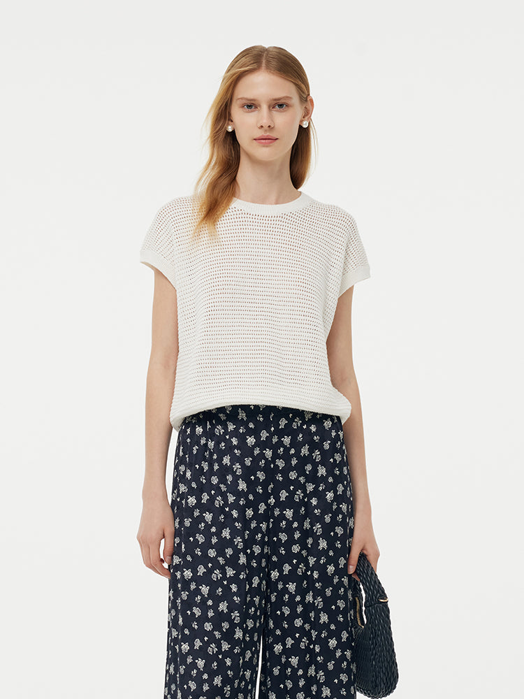 Linen Cotton Sequins Women Open-Knit Top GOELIA