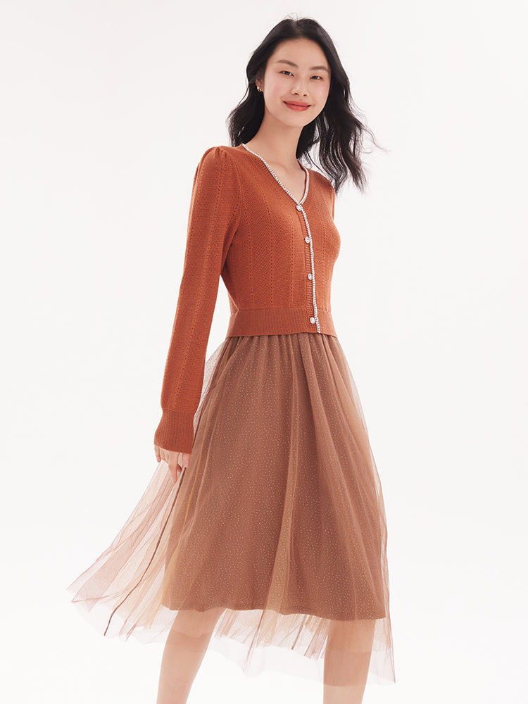 Tencel Woolen Double-Layer Midi Dress GOELIA