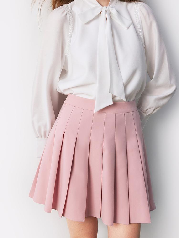 GOELIA Pink Pleated Mini Skirt, Pink / M