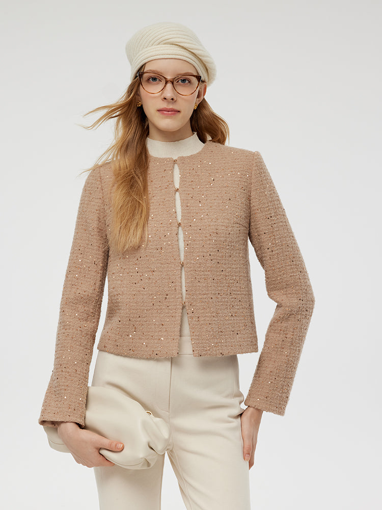 Alpaca And Wool Tweed Women Crop Jacket GOELIA