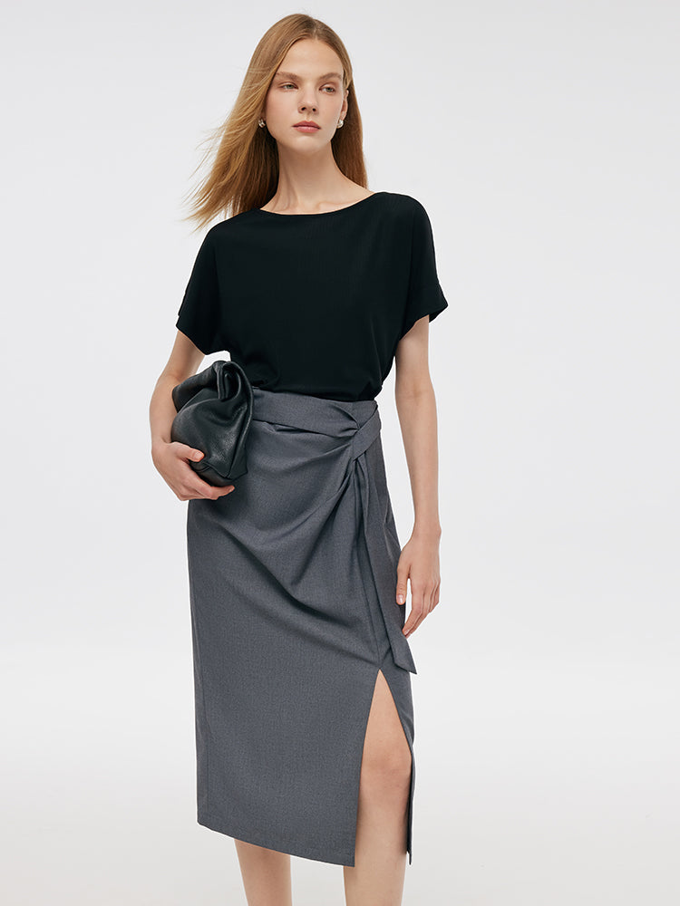 Black Acetate Top And Skirt Two-Piece Set GOELIA