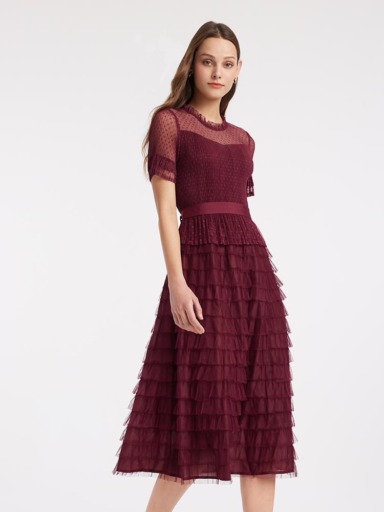 Short Sleeve Tulle Tiered Maxi Dress GOELIA