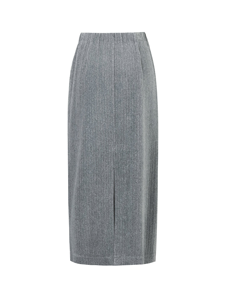 Stretch Back Slit Knitted Women Midi Skirt GOELIA