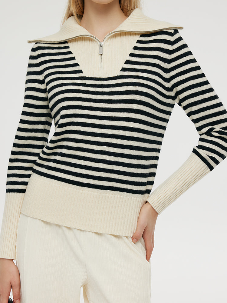 Oversized Collar Half-Zip Women Knit Top GOELIA