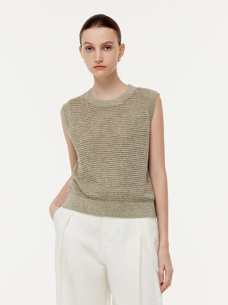 Linen Sequins Openwork Women Knit Tank Top GOELIA