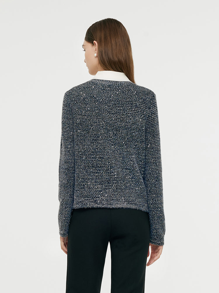 Wool Blend Sequins Tweed Women Cardigan GOELIA