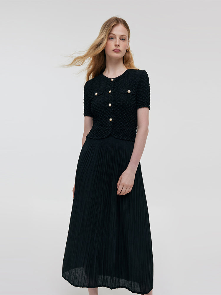 Black Top And Pleated Midi Skirt Two-Piece Set GOELIA