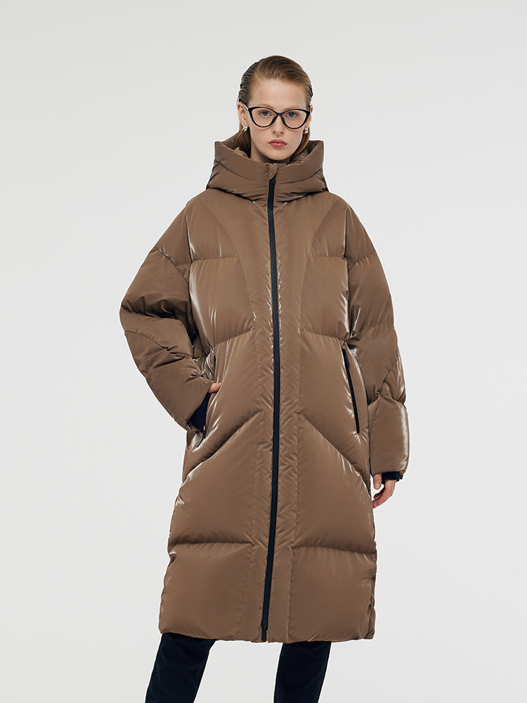 High Collar Unisex Hooded Long Goose Down Coat GOELIA