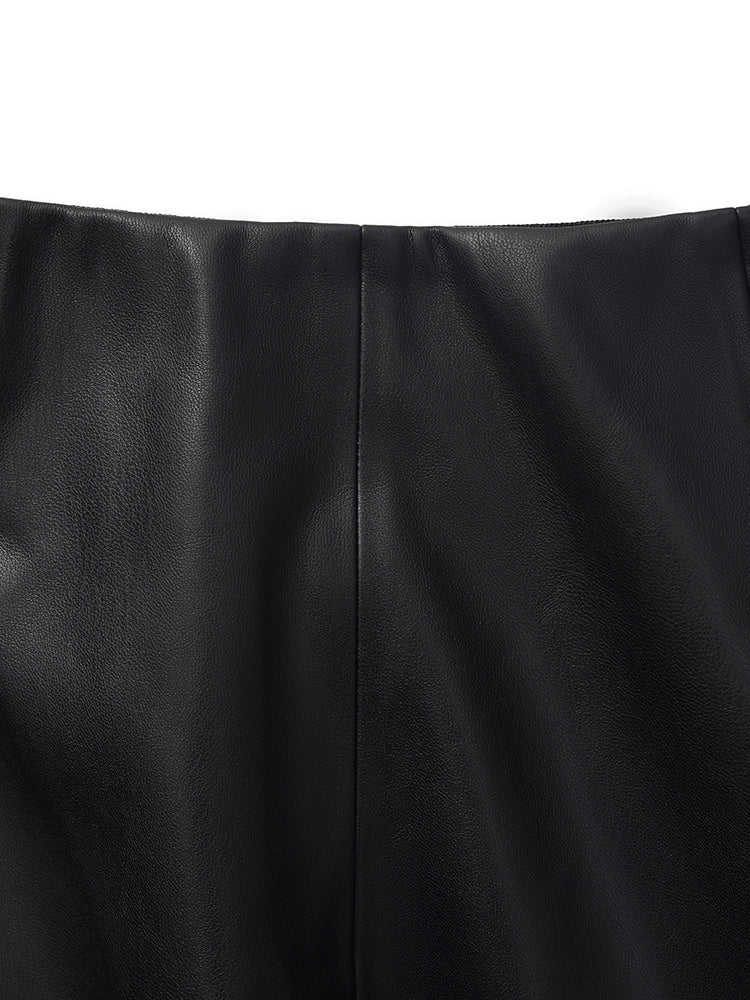 PU Leather Women Mid-Length Skirt GOELIA