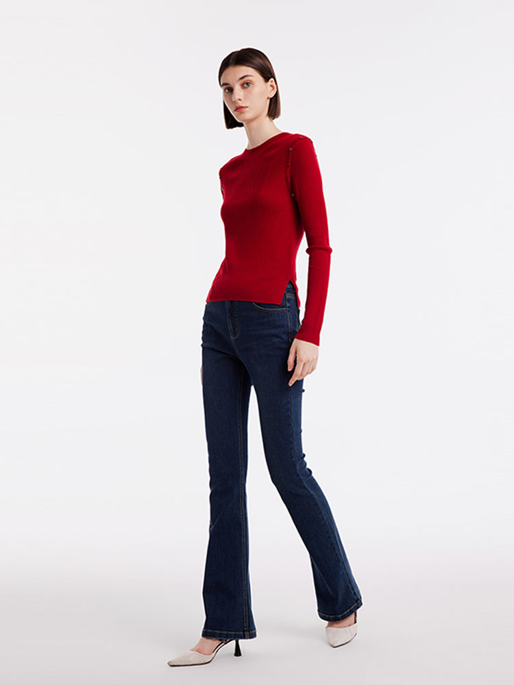 Detachable Sleeve Woolen Round Neck Women Sweater GOELIA