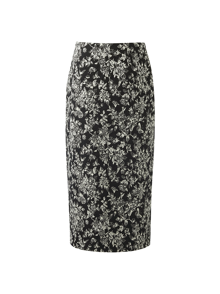 Black And White Butterflies Jacquard Stretch Women Skirt GOELIA