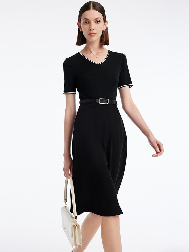 Gathered Waist Acetate Mini Black Dress GOELIA