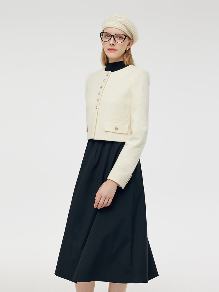 Wool Crop Jacket And Midi Dress Two-Piece Set GOELIA