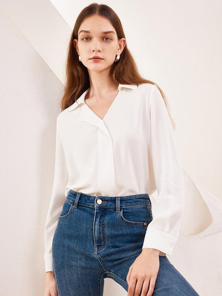 White Asymmetric Collar Woven Women Blouse – GOELIA