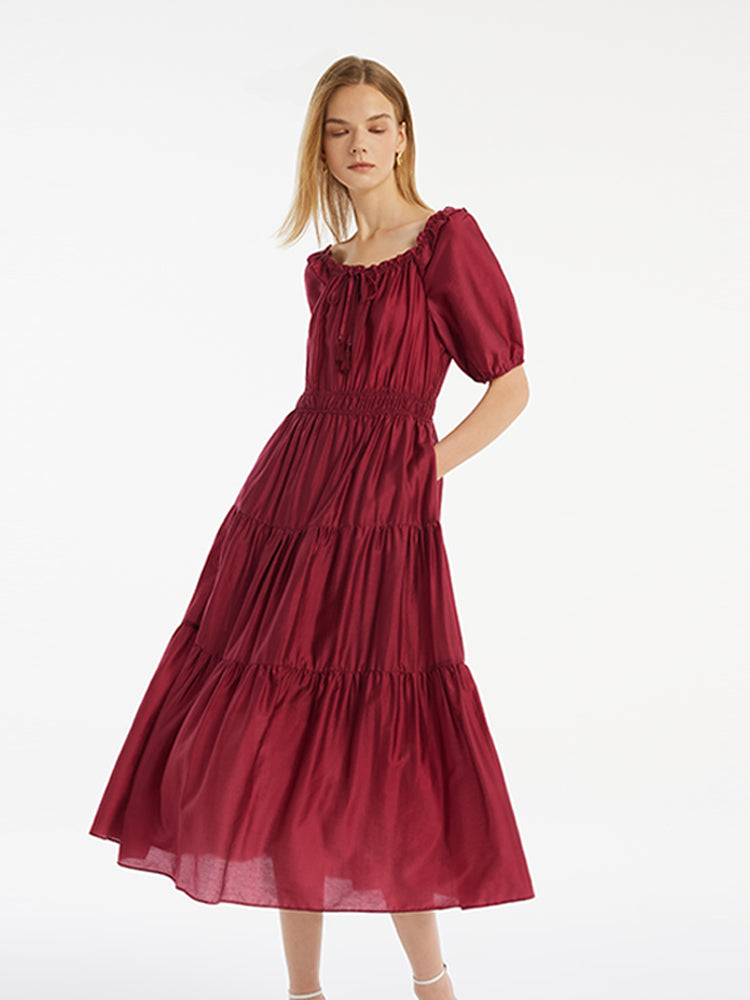 Tencel Ruffle Tiered Women Maxi Dress GOELIA