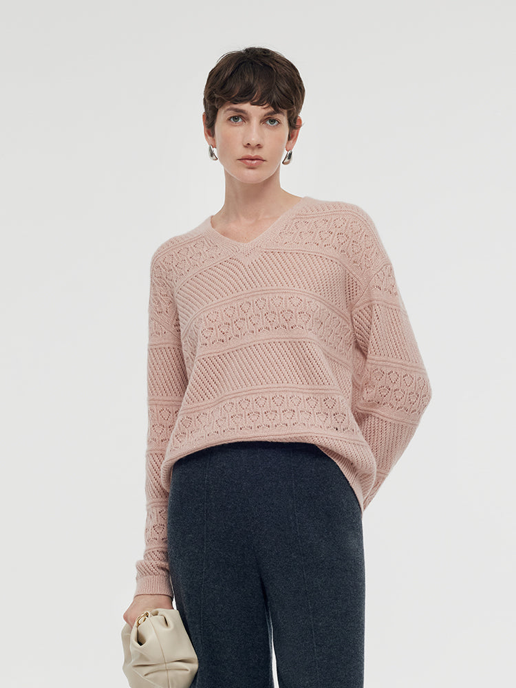 Cashmere Blend Openwork Women Sweater GOELIA