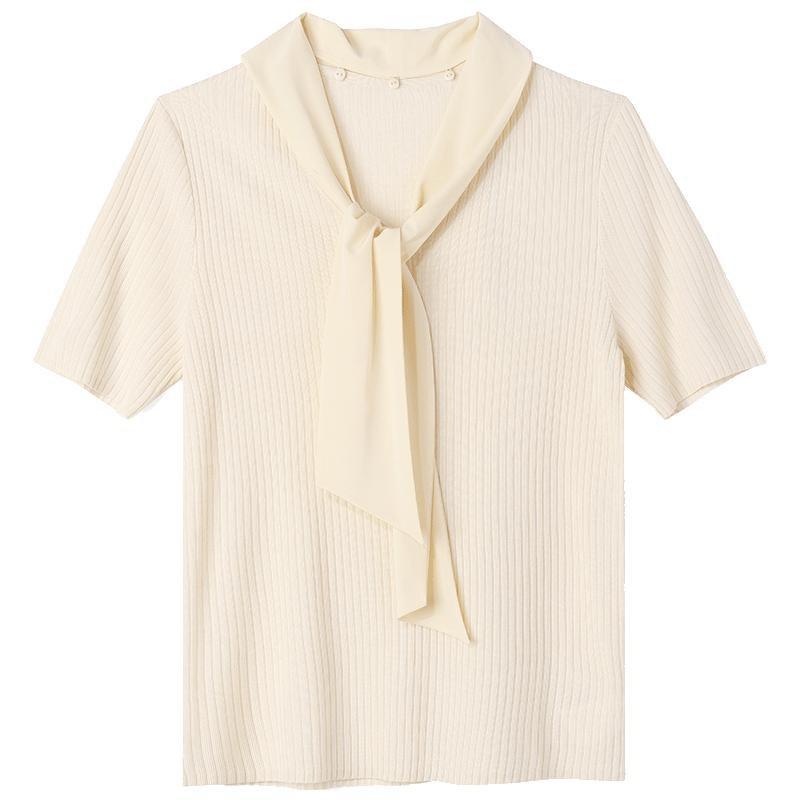 White Acetate V-neck Knitted Top GOELIA