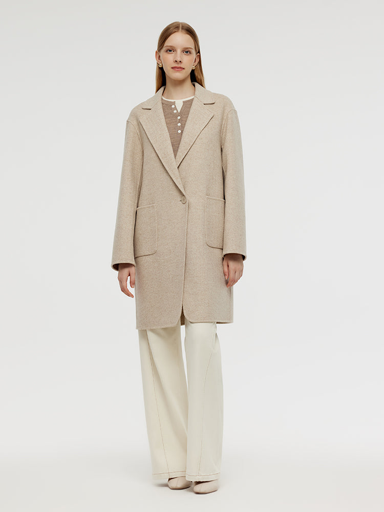 Wool Cashmere Herringbone Women Mid-Length Coat GOELIA