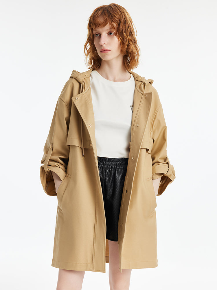 Hooded Single-Breasted Oversized Women Trench Coat GOELIA