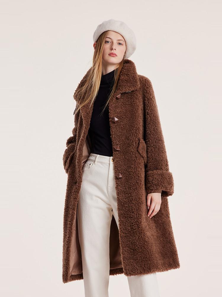 Pure Wool Lapel Velour Long Coat GOELIA