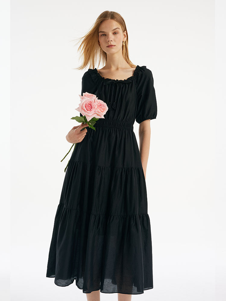 Tencel Ruffle Tiered Women Maxi Dress GOELIA