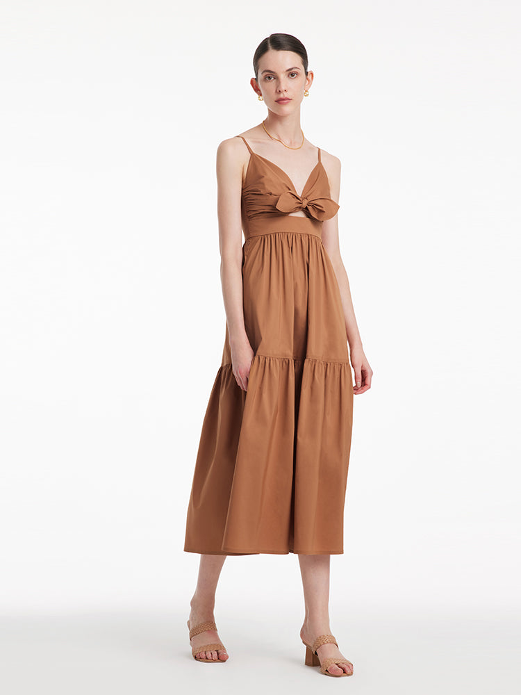 Cotton Spaghetti Strap Bowknot Tied Maxi Dress GOELIA