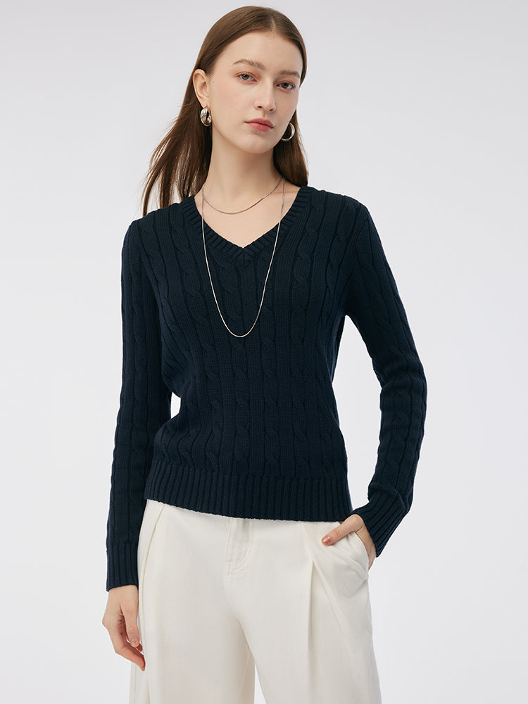 100% Cotton Cable Knit Women Sweater GOELIA