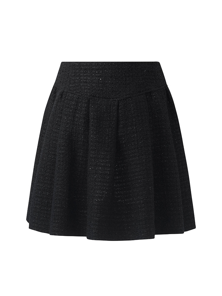 Tweed Sequins A-Line Pleated Women Skirt GOELIA