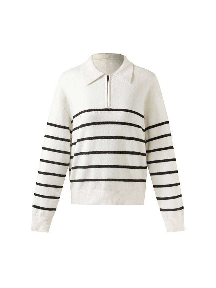 Wool Black And White Stripe Women Sweater GOELIA