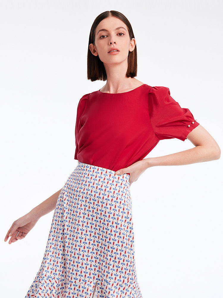 Chili Red Puff Sleeve Shirt GOELIA